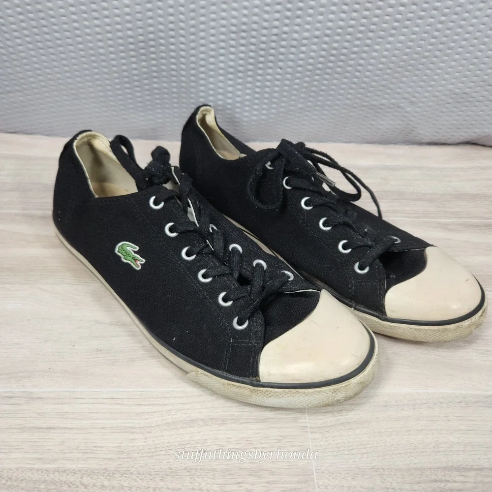 LACOSTE Low Top‎ Men's Lace Up Black Sneakers Trainer Shoes Size 11 Retro Preppy
